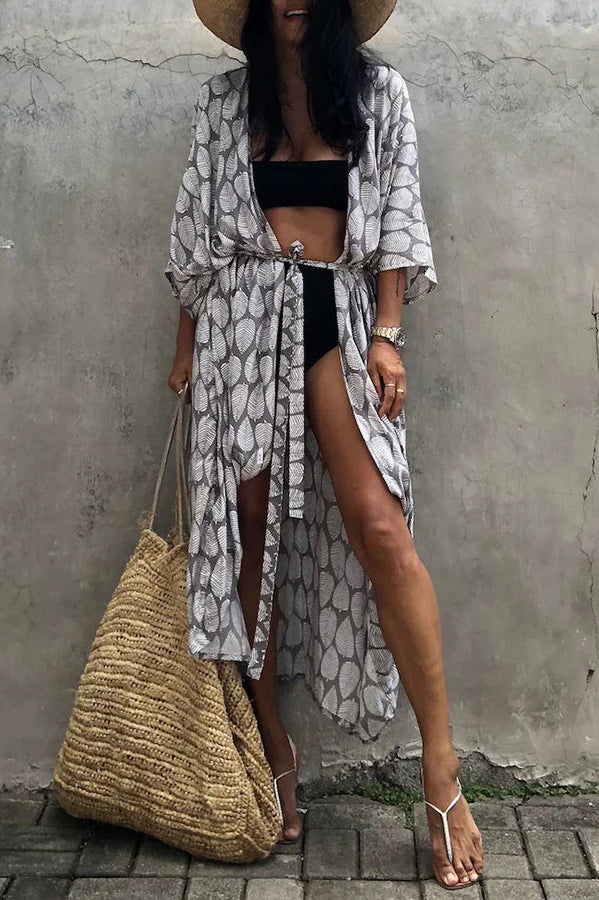 Strandüberwurf im Kimono-Stil mit Boho-Print