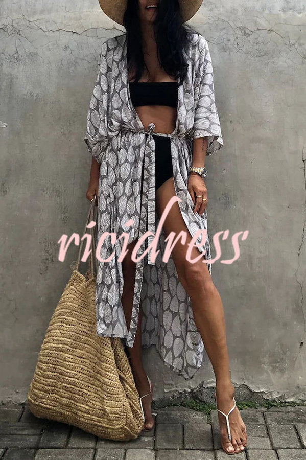 Strandüberwurf im Kimono-Stil mit Boho-Print