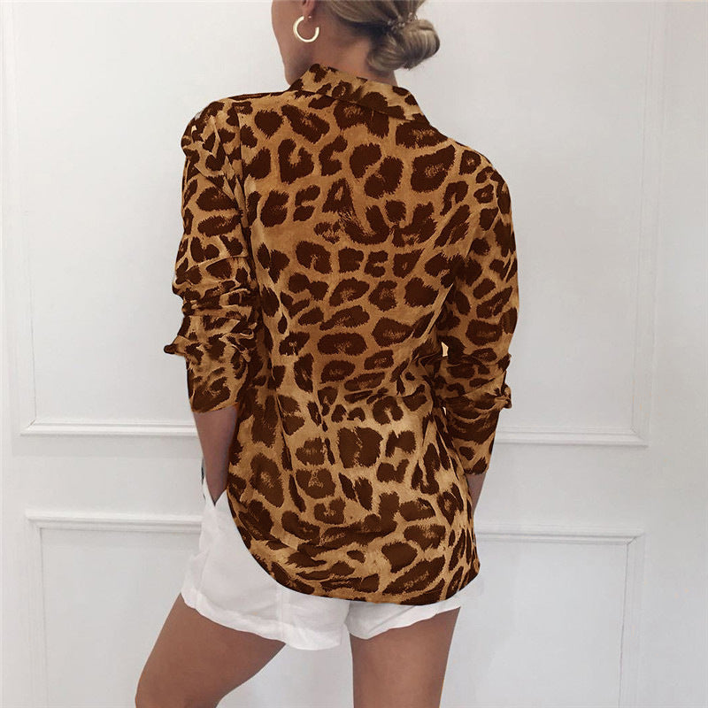 Stuttgart | Classy Langarm Leopard Print Bluse Turn Down Kragen