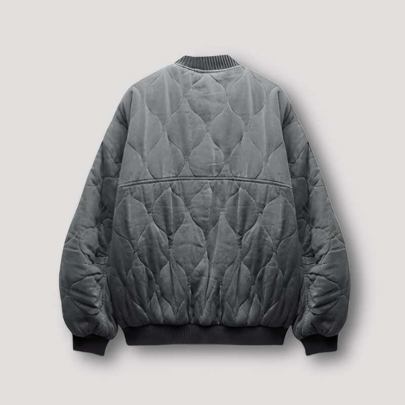 Udoka | Charcoal Grey Textured Bomber Gesteppte Jacke