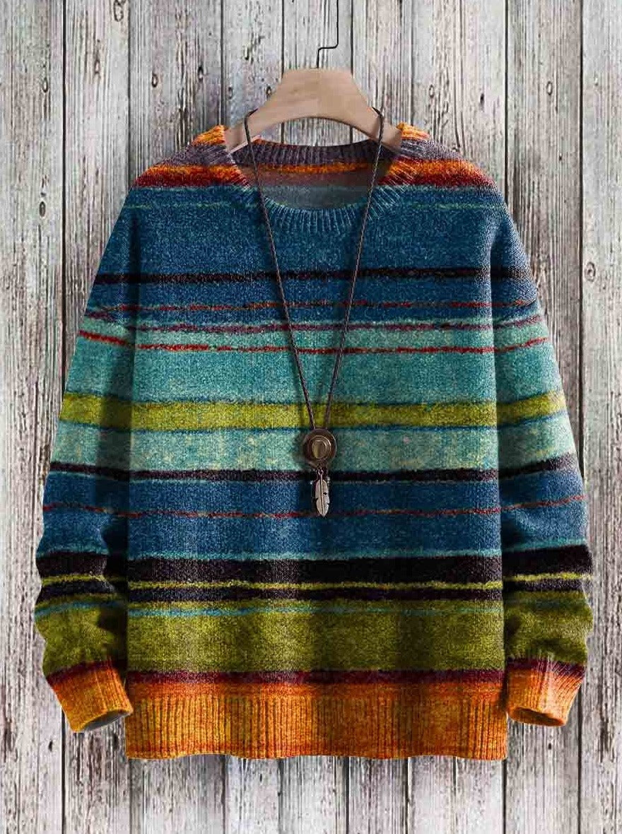 Aclado - Vintage Streifen Kunstdruck Casual Strickpullover