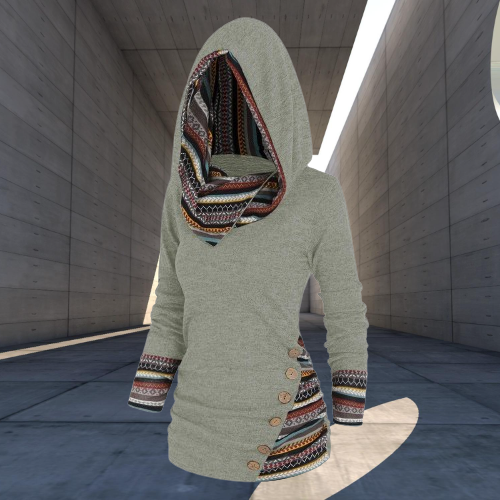 Entspannter Kapuzenpullover mit Tribal-Muster