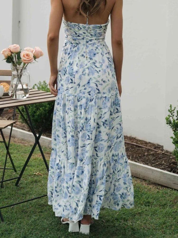 Sue – Neckholder-Maxi-Sommerkleid mit Blumendruck