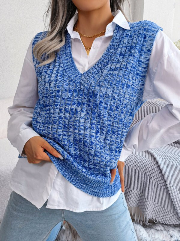 Damen-Strickweste mit V-Ausschnitt und farbigem Frittierteig-Twist