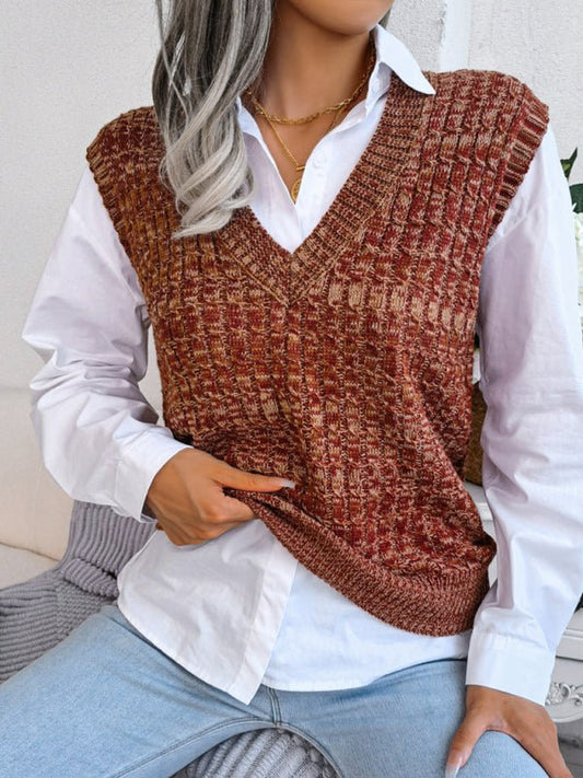 Damen-Strickweste mit V-Ausschnitt und farbigem Frittierteig-Twist