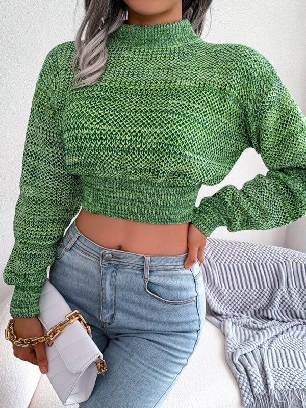 Modischer Damen-Strickpullover mit langen Ärmeln und offenem Nabel