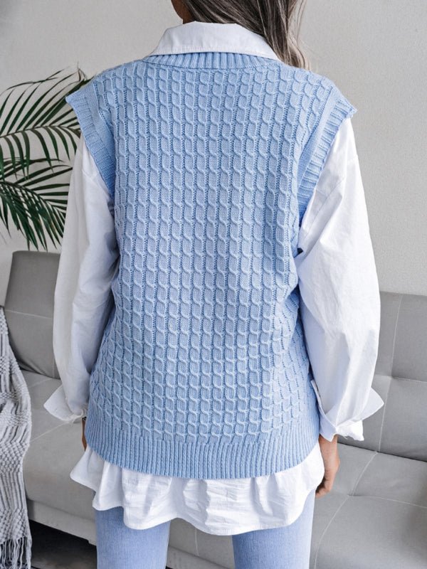 Damen-Pullover mit V-Ausschnitt, frittierter Teig, lässig, locker gestrickt