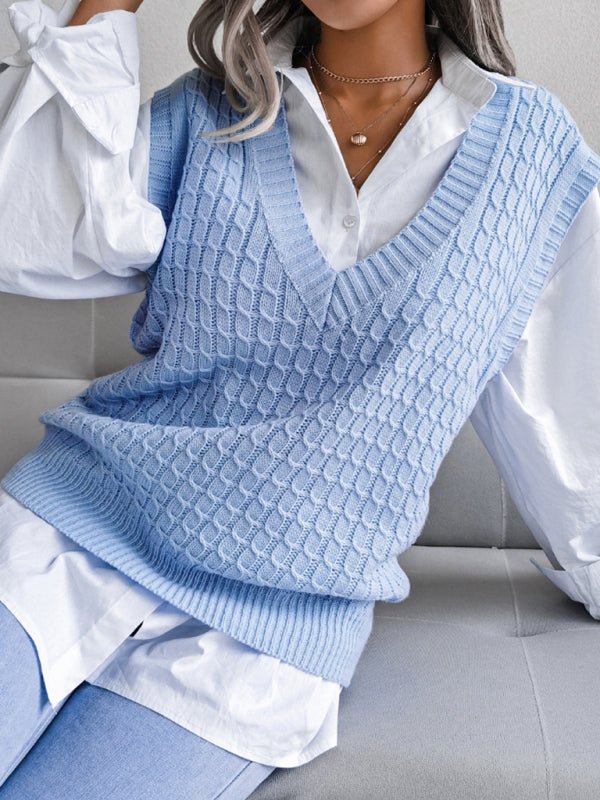 Damen-Pullover mit V-Ausschnitt, frittierter Teig, lässig, locker gestrickt