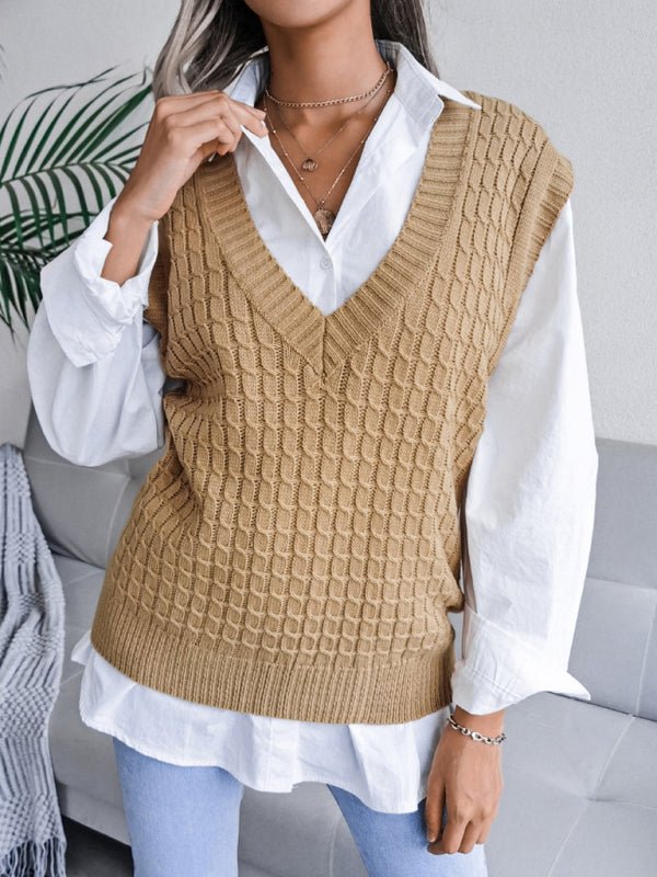 Damen-Pullover mit V-Ausschnitt, frittierter Teig, lässig, locker gestrickt