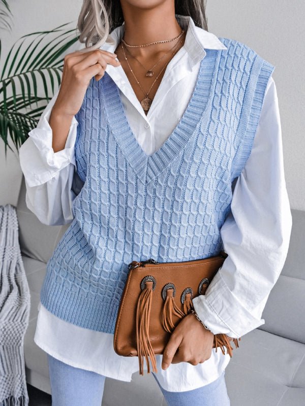 Damen-Pullover mit V-Ausschnitt, frittierter Teig, lässig, locker gestrickt