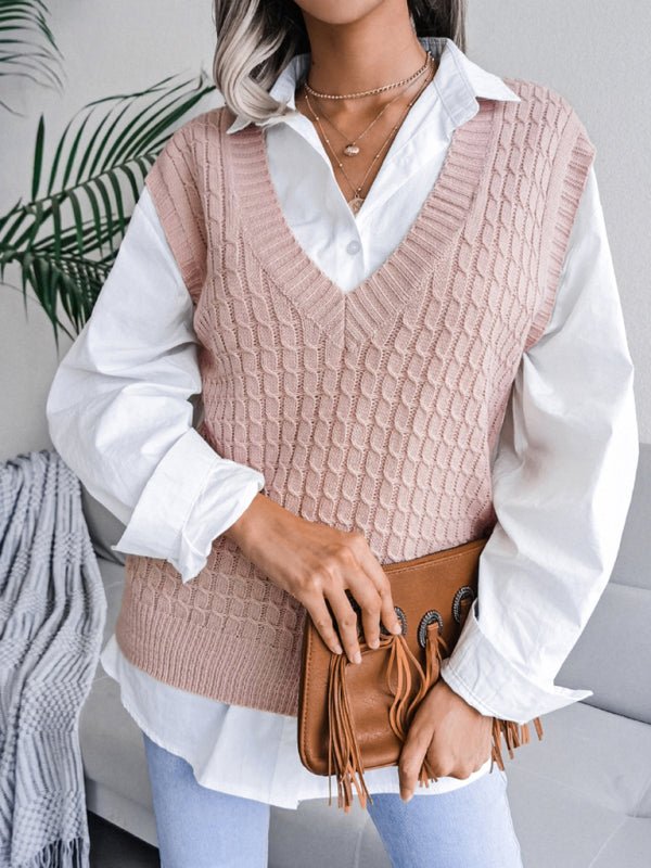 Damen-Pullover mit V-Ausschnitt, frittierter Teig, lässig, locker gestrickt