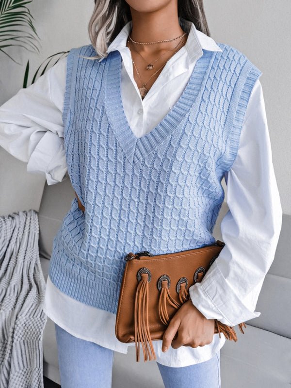 Damen-Pullover mit V-Ausschnitt, frittierter Teig, lässig, locker gestrickt