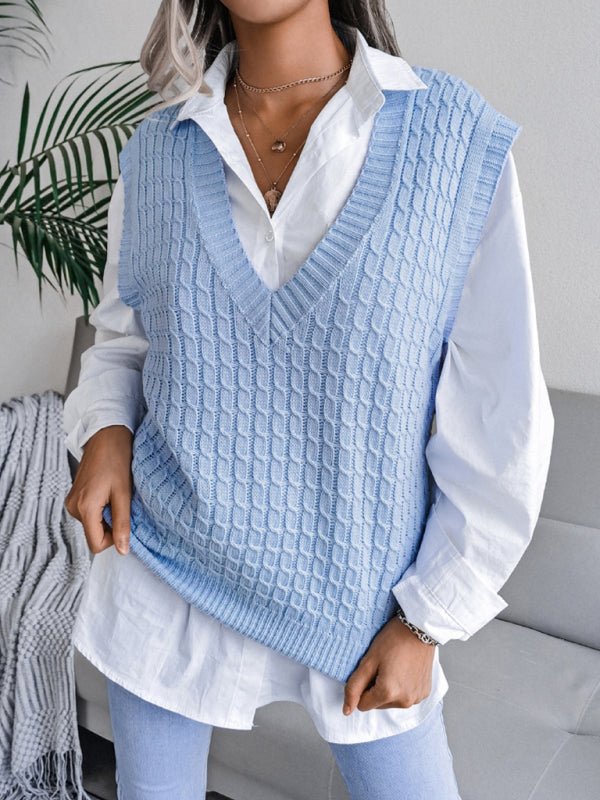 Damen-Pullover mit V-Ausschnitt, frittierter Teig, lässig, locker gestrickt