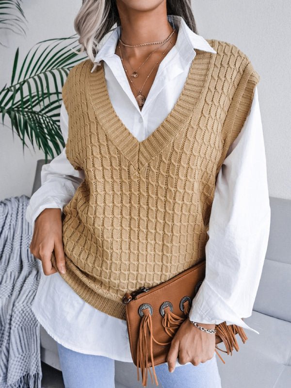 Damen-Pullover mit V-Ausschnitt, frittierter Teig, lässig, locker gestrickt