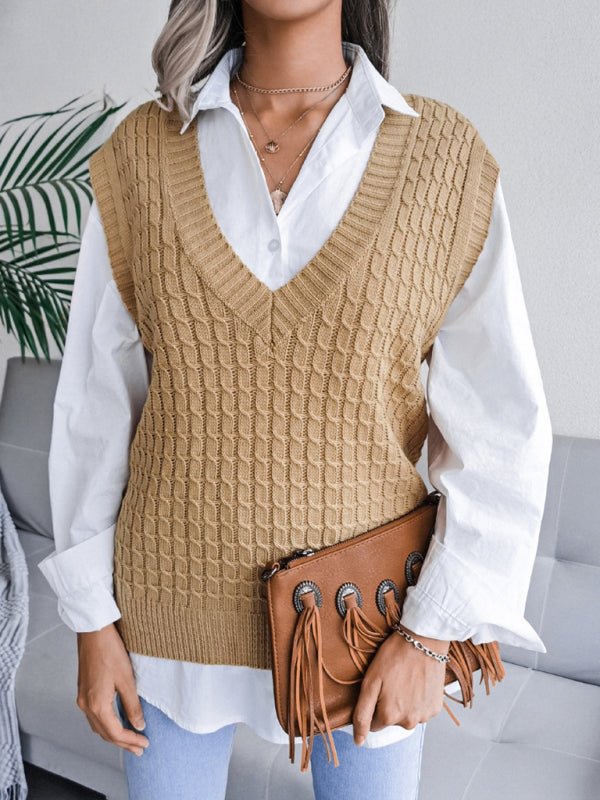 Damen-Pullover mit V-Ausschnitt, frittierter Teig, lässig, locker gestrickt