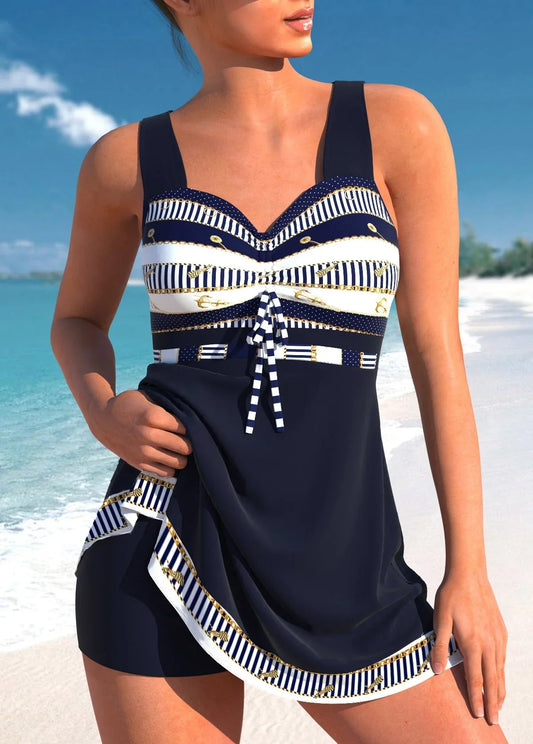 Bella blauer, schmaler, leichter Patchwork-Tankini